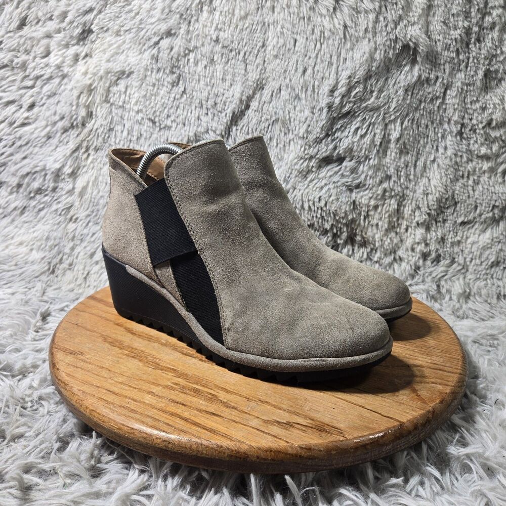 Comfortiva Leather Wedge Ankle Boots Womens Size 11M Brown Suede Retro Shoes